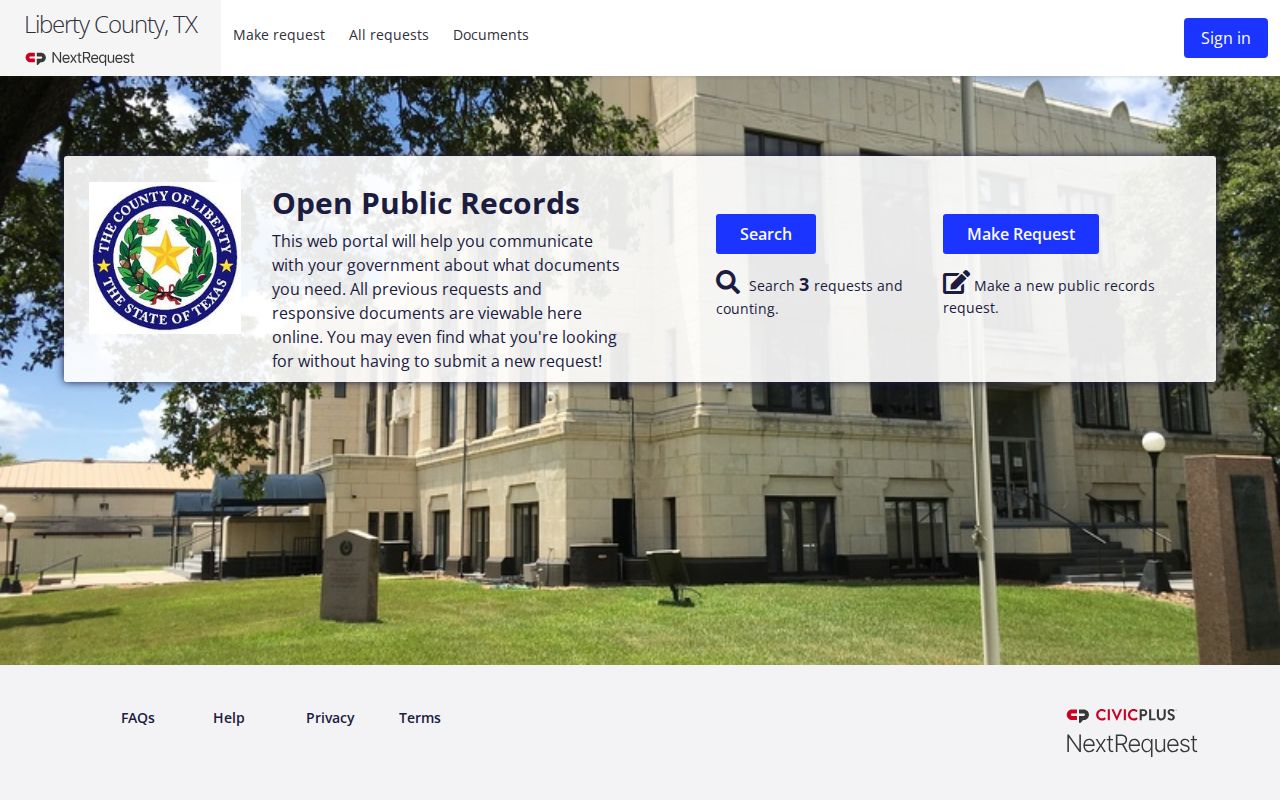 Liberty County booking record request portal
